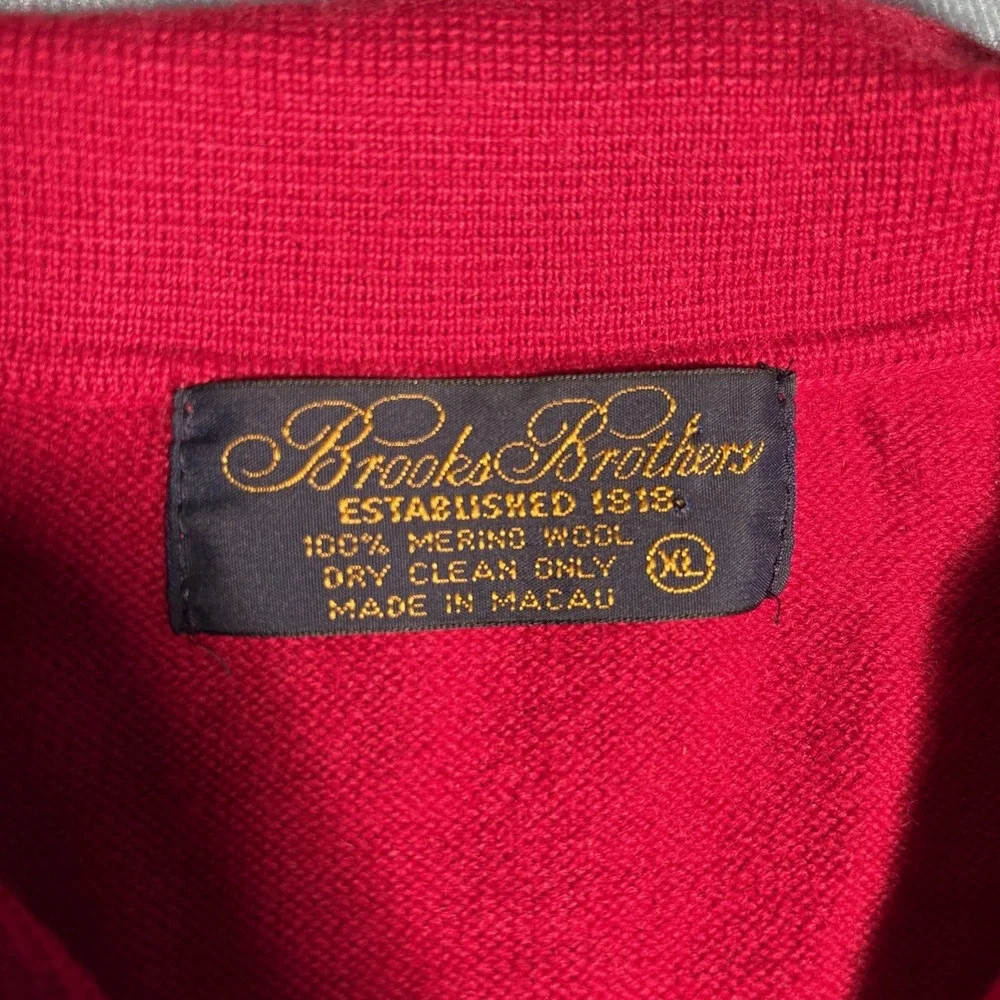 Brooks Brothers Mens XL Red 100% Merino Wool Long Sleeve Polo Sweater Knit Top